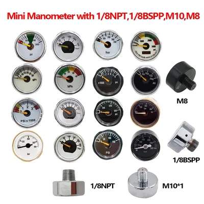Mini manomètre à air comprimé HPA micro manomètre 1/8Béventuelles P(G1/8) 1/8NPT M10 M8 300bar