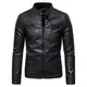 Veste de moto en cuir PU pour hommes manteau en cuir de moto fermeture éclair col montant