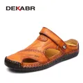 DEKABR – sandales d'été en cuir véritable pour hommes chaussures d'extérieur de plage plates