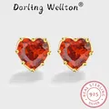 Boucles d'oreilles à tige adrenCoussins en or 18 carats pour femme diamant complet rouge argent