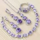 Ensemble de bijoux de mariée en argent 925 zircon cubique violet cristal blanc bague collier