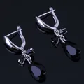 Boucles d'oreilles pendantes en forme de goutte d'eau en noir zircone cubique plaqué argent