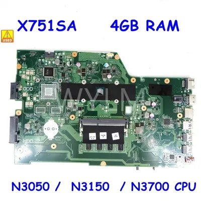 Carte mère d'occasion pour ordinateur portable ASUS X751SA N3050 N3150 Nino 00 CPU 4 Go de RAM