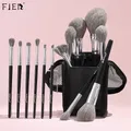 FJER-Lot de 13 pinceaux de maquillage professionnels noirs avec poils naturels pour fond de teint