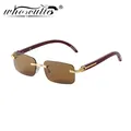 Lunettes de soleil rectangulaires sans monture marron rétro pour hommes et femmes verres