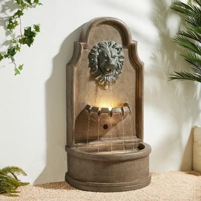 Glitzhome 31.75"H Oversized 3-Tier Lion Head LED Outdoor Floor Fountain
