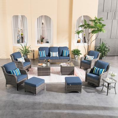 OVIOS 10-piece Patio Swivel Chair Conversation Set with tables