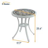 Clihome 24" Cast Aluminum Outdoor Accent Table with Ceramic Desktop