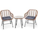 3 PCS Patio Bistro Set PE Rattan Armchairs and Coffee Table Set