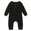 Honeeladyy Kids Baby Toddler Clothes Newborn Baby Spring And Autumn Clothes Comfortable Solid Color Round-neck Rompers Black 0-3 Months Clearance in Clothing