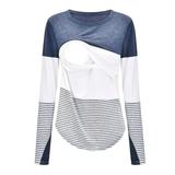 Splicing O-Neck Long Women Stripe Tops Pregnant Maternity Sleeve Blouse Maternity blouse