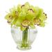 Nearly Natural Cymbidium Orchid Artificial Flowers in Glass Vase Green
