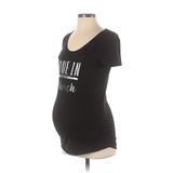 Motherhood Short Sleeve T-Shirt: Scoop Neck Covered Shoulder Black Graphic Tops - Women's Size X-Small Maternity