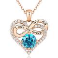 Jewlpire Infinity Heart Necklace for Women Girls with 925 Sterling Silver Chain, CZ Diamond Rose Gold Necklaces for Women, Christmas, Valentines, Birthday,Gifts for Women Wife-Aquamarine