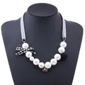 Women Elegant Simple Pearls Statement Necklace Rope Chain Bow Pendants Necklace for Women Retro