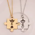 Colliers de la présidence du couple avec lettre K & Q pendentif d'étiquette en acier inoxydable