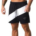 Short de Sport Patchwork noir pour hommes en coton ample pour la course la Gym le Fitness la