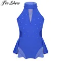 FEESHOW-robe Leotard pour filles | Costume de danse pour filles avec des strass scintillants dos