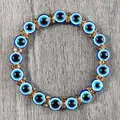 Bracelet mauvais œil bleu porte-bonheur 10mm or argent garniture élastique réglable à la main
