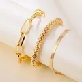 3PCS/Set Fashion Thick Chain Link Bracelets Bangles For Women Vintage Snake Chain Gold Silver Color