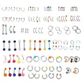 Ensemble de piercings pour le corps 110 pièces langue clouée nez anneau nombril 24 pièces