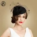 FS – Chapeau noir en laine pour femmes avec voile élégant pour mariage église feutre Derby F