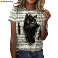 T-shirt imprimé chat 3D pour femmes chemisiers noirs Kawaii vêtements féminins nouvelle mode été