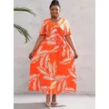 Robe Midi à fleurs pour femmes grande taille col en V manches courtes Empire Swing vêtements