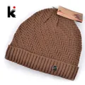 Bonnet d'hiver tricoté en laine et velours pour homme 5 couleurs disponibles