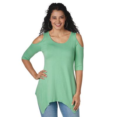 Masseys Cold Shoulder Shark Bite Top (Size 5X) Seafoam Green, Rayon,Spandex