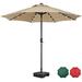 Topeakmart 9ft Patio Umbrella with 32 LED Solar Lights + 18 Fillable Patio Umbrella Base Stand Tan