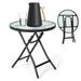 FONIRRA 18 Round Bistro Table with Tempered Glass Patio Folding Coffee Table with Rustproof Frame