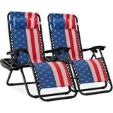 Best Choice Products Set of 2 Zero Gravity Lounge Chair Recliners for Patio Pool w/ Cup Holder Tray - American Flag