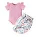 ASEIDFNSA Shirt And Pant Set for Toddlers Girl Outfits Size 6X Toddler Kids Girls Outfit Soild Short Sleeves Romper Floral Prints Pants 2Pcs Set Outfits