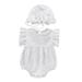 ASEIDFNSA Baby Clothes for Girls Mommy Baby Matching Shoes Baby Girls Short Ruffled Sleeve Solid Floral Romper With Hat Outfit Set Clothes 2Pcs
