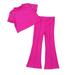 YFPWM Toddler Outfit Baby Toddler Girl Clothes Girls Clothing Sets Children Girls Fashion Casual Solid Color T-Shirt Flared Trousers Short Sleeve Suit Hot Pink 3-4 Years