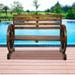 SYNGAR Outdoor Wood Bench 2-Person with Wagon Wheel Arm and Backrest for Garden Patio Deck and Yard