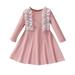 ASEIDFNSA Tea Party Dress for Little Girls Dress Size 5 Toddler Kids Girls Fashionable Lace Long Sleeves Ribbed Princess Dress