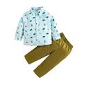 Toddler Baby Boys Cute Cartoon Animals Print Long Sleeve Shirt Blouse Tops Solid Pants Trousers Outfit Set 2PCS Clothes For 18-24 Months