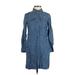 Banana Republic Casual Dress - Shirtdress Collared 3/4 sleeves: Blue Print Dresses - Women's Size 0 Petite