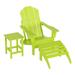 Paradise 3-Piece Set Folding Adirondack Chair with Square Side Table and Ottoman