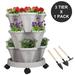 Stackable Planters 3 Tier Vertical Garden Planters Strawberry Herb Flower Vegetable Planter Indoor Outdoor Pots with Removable Wheels and Tools-Gray