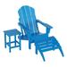 Paradise 3-Piece Set Folding Adirondack Chair with Square Side Table and Ottoman