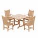 WestinTrends Malibu 5 Piece Outdoor Dining Set All Weather Poly Lumber Patio Table and Chairs Furniture Set 43 Square Dining Table with Umbrella Hole and 4 Arm Chairs Teak