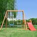 KUUFER Solid Wood Swing Set with Slide Outdoor Climb and Swing Play Structure for Toddlers