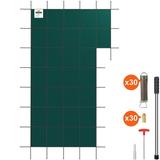 VEVOR Inground Pool Safety Cover 20 ft x 38 ft Rectangular Winter Pool Cover with Right Step Triple Stitched High Strength Mesh PP Material Good Rain Permeability Installation Hardware Included