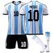 Argentina No.10 Messi Jersey (28 Yards) Argentina Soccer Jersey 2022 Messi Shirt Short Sleeve Football Kit Kids/Adult Soccer Fans Gifts