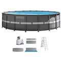 Intex 18ft X 52in Ultra Frame Pool Set with Sand Filter Pump Ladder Ground Cloth & Pool Cover