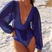 Anthropologie Swim | Anthropologie Boamar Savanna Ibiza Blue One Piece Sheer Long Sleeve Swimsuit S | Color: Blue | Size: S