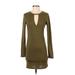 Forever 21 Casual Dress - Bodycon Crew Neck Long sleeves: Green Print Dresses - Women's Size X-Small